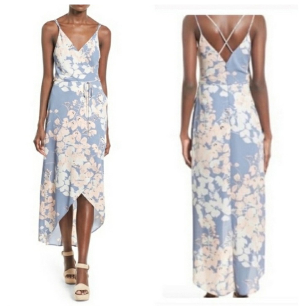 ASTR Floral Maxi Dress in Blue and Cream